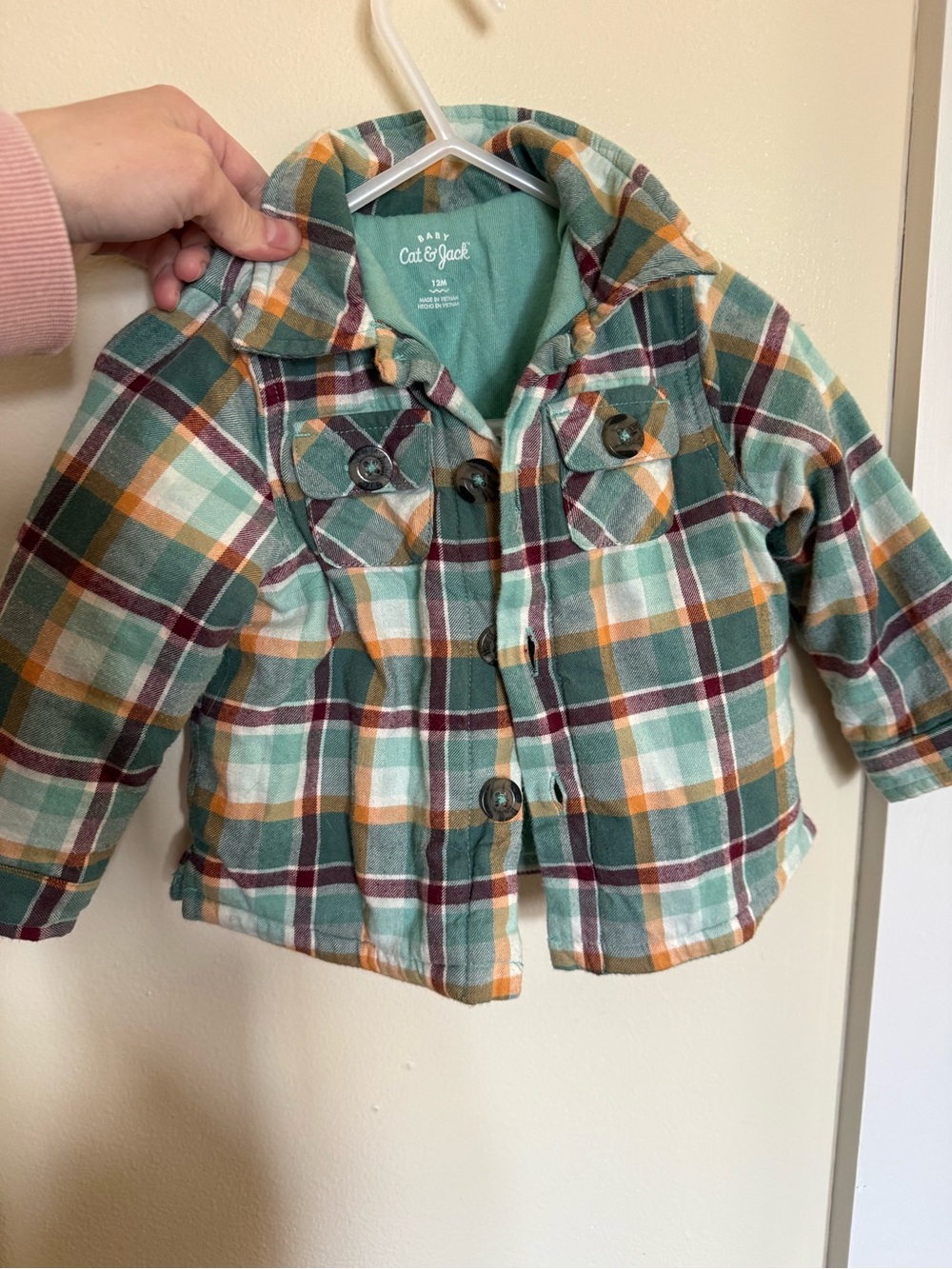 Cat & Jack Teal, Mustard & Burgundy Plaid Baby Button-Up